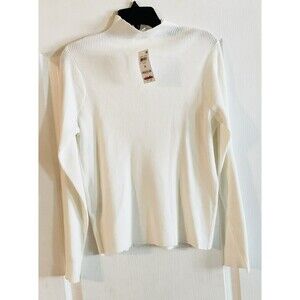 And Now This Trendy Plus Size Mock Neck Ribbed Fitted Sweater Size 1X, White NWT